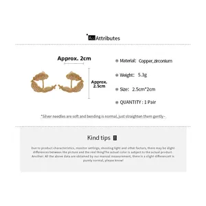 Detailed dimensions of gold feather earrings made of copper, zircon and silver needles