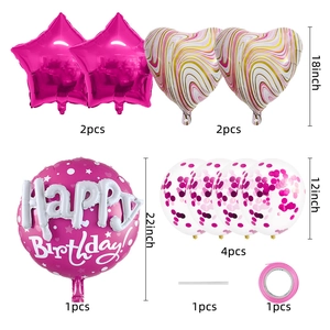 Pink Happy Birthday balloon set with star and heart foil balloons and confetti latex