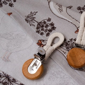 Braided cotton towel clips with wooden discs and strong metal clamps for bathroom storage