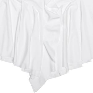 Close-up detail showing the soft pleated texture and ruffled hem of white summer dress