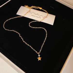 Elegante collana con ciondolo a stella dorata e zircone su espositore in velluto nero