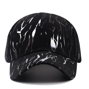 Classic black and silver marble print baseball cap with a curved brim for unisex casual wear