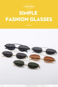 Detail of drop-shaped metal frame sunglasses with multi-color lenses and retro top bar