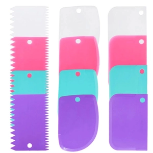 12-piece plastic cake scraper set with serrated and smooth edges for baking and decoration