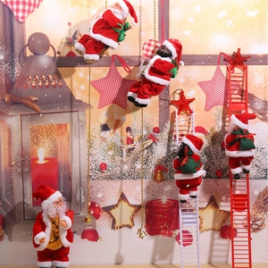 Electric climbing Santa Claus figures on ladder and rope for Christmas decor