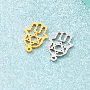 Gold and silver stainless steel Hamsa Hand with Star of David cutout pendant necklaces