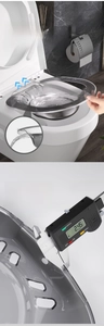 Detail shot of a 2.45mm thick transparent PET sitz bath with overflow drainage feature