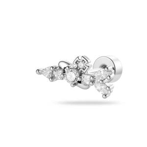 Silver titanium steel stud earring with geometric zircon clusters in a floral arrangement
