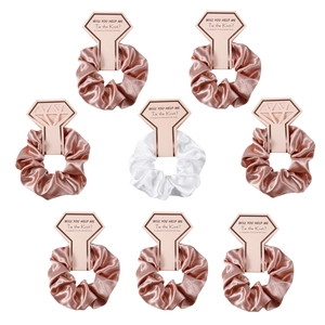 Satin Scrunchies Hair Ties Solid Color Elastic Hairband With Diamond Card For Bridesmaid Proposal Wedding Party Favor