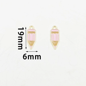 Pink pencil alloy pendant for DIY jewelry making showing dimensions 19mm by 6mm