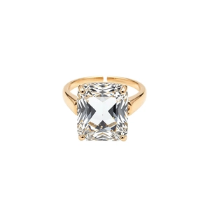 Elegant 14k gold plated adjustable ring with a large square-cut clear zircon stone