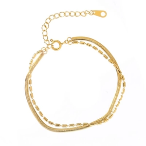 Minimalist gold double layer snake chain bracelet with adjustable clasp for women