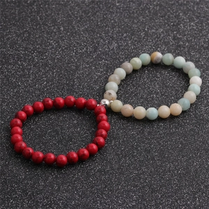 8mm red turquoise and amazonite beaded couple bracelets with magnetic attraction clasp
