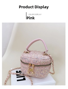 Pink sequin mini crossbody bag for girls with chain strap and flower zipper detail