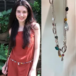 Bohemian Ethnic Long Sweater Chain Necklace Ceramic Wood Beaded Hollow Round Metal Pendants Women Vintage Accessories