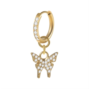 Gold butterfly hoop earrings with sparkling cubic zirconia pavé detailing for women