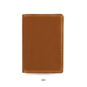 Rear view of brown crazy horse leather card holder showing fine stitching and texture