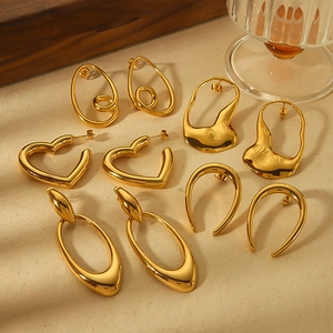Collection of geometric 18k gold plated stainless steel stud earrings in irregular shapes