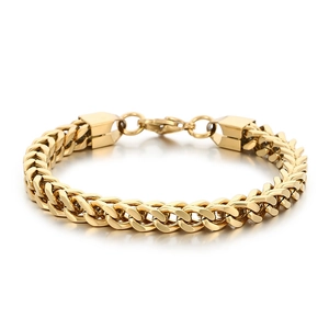Gros bracelet gourmette Franco en acier inoxydable doré poli avec fermoir mousqueton