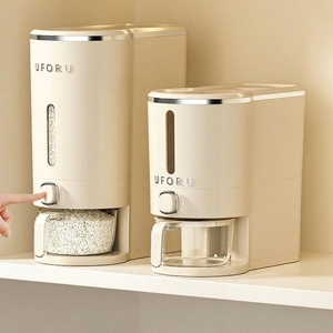 Rice Bucket Storage Container Food Grade Plastic Sealed Moisture Proof Button Press Visible Window With Measuring Cup