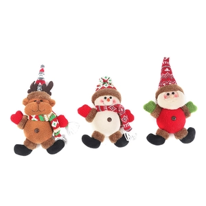 Cute LED glowing Christmas plush ornaments with Santa Claus Snowman and Reindeer figurines