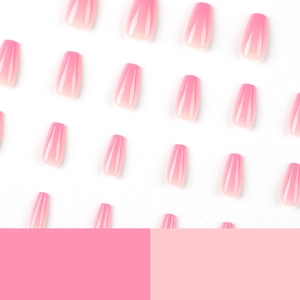 Pink gradient short ballet press on nails with a glossy finish and coffin shape design