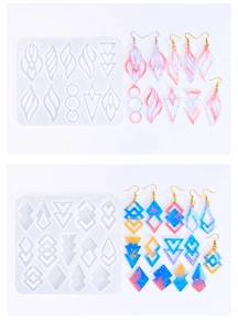 Macro detail of geometric earring silicone molds and gradient resin jewelry results
