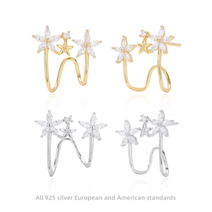 Ear Cuffs Fiore Stella Argento Sterling 925 Con Zirconia Clip Per Ossa Dell'orecchio Senza Buco Gioielli Per Donna