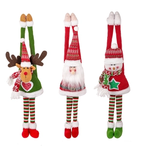 Three plush Christmas hanging ornaments featuring Santa, Snowman, and Reindeer icons