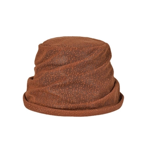 Chic rust red lace bucket hat with vintage pleated texture and small brim for women