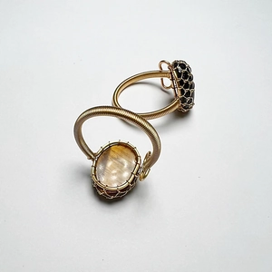Handmade 14K gold filled wire wrapped rings with tiger eye and blue sand stones