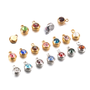 6mm stainless steel birthstone charms set in gold and silver finish for DIY jewelry
