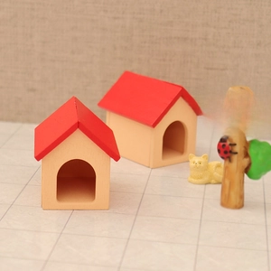 Miniature Christmas house model set with wooden resin cabins and small cat decor