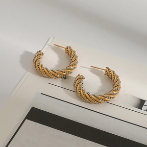 Boucles d'oreilles créoles C bicolores or 18k et argent en acier inoxydable torsadé