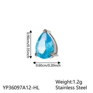 Blue pear-shaped zircon pendant in stainless steel with dimension measurements