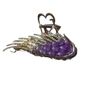 Elegant angel wing hair claw clip with purple opal stones and sparkling rhinestones