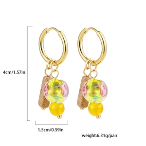 Detail view showing 4cm length measurements of gold hoop earrings with glass charms