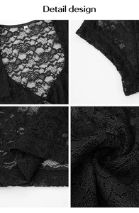 Detailansicht des Y2K-V-Ausschnitts und der transparenten schwarzen Spitze des Strickoberteils