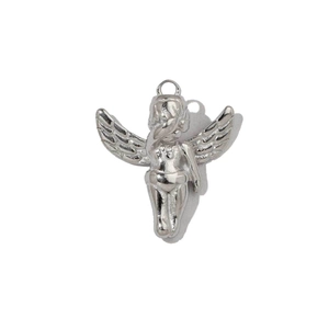 Polished silver stainless steel angel pendant with detailed French artistic wings