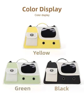 Detail of canvas pet carrier with cat-shaped window, air vents and side pocket
