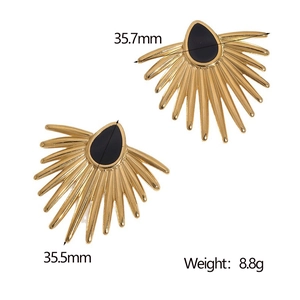 Détails des boucles d'oreilles éventail dorées avec émail noir et dimensions