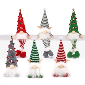 Set of 6 glowing Christmas gnomes with sequined hats in red, green, and grey colors