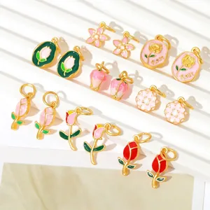 DIY gold-plated enamel flower charms including tulip and rose for jewelry making