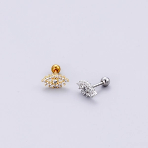 Gold and silver stainless steel evil eye stud earrings with sparkling zircon stones