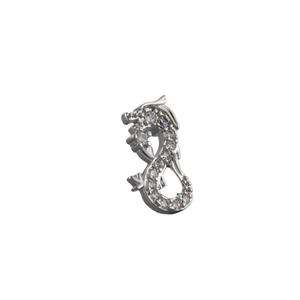 Silver titanium steel butterfly stud earring with white zircon inlay on white background