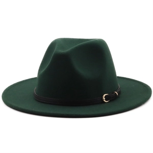 Wide Brim Fedora Hat Woolen Felt Jazz Hat With Leather Belt Gold Metal Buckle Solid Color Vintage Style For Men Women