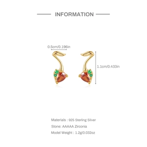 Detail view of 925 silver pink cherry heart studs with sizing info and stone specs