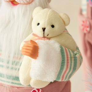 Statuina di Babbo Natale rosa con orsetto di peluche, decorazione natalizia elegante per casa