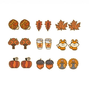 Autumn Thanksgiving Theme Wooden Stud Earrings For Women Stainless Steel Post Pumpkin Maple Leaf Fox Printed Earrings Jewelry