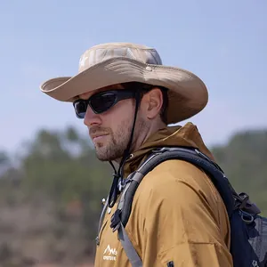 Outdoor Wide Brim Bucket Hat Breathable Polyester Mesh Sun Protection Adjustable Windproof Rope For Hiking Fishing Travel